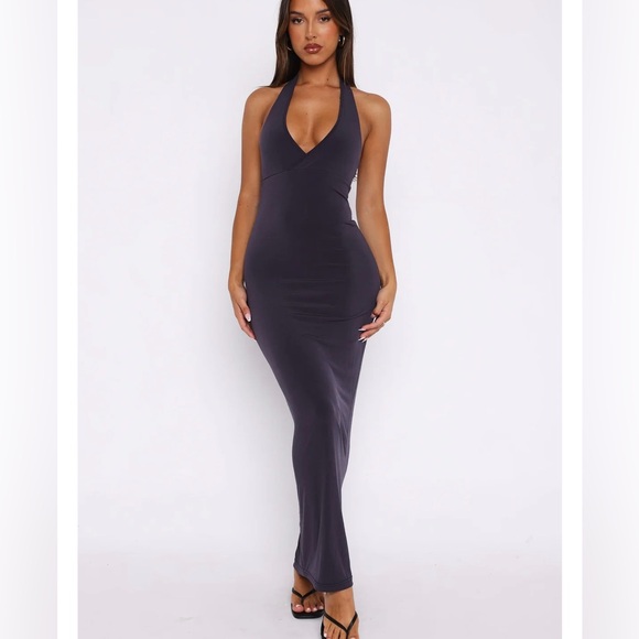 White Fox Boutique Dresses & Skirts - White Fox We All Want More Halter Neck Maxi Dress Charcoal Blue